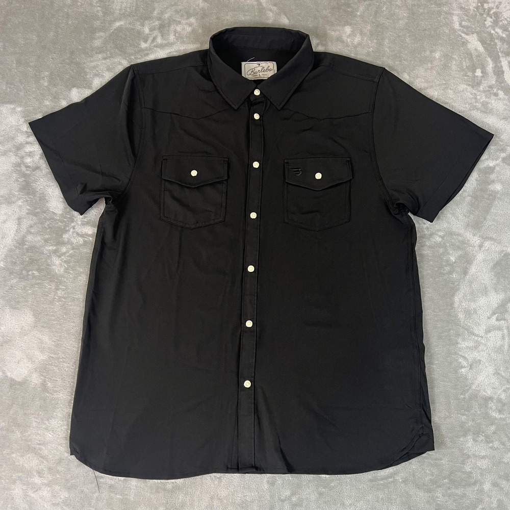 Burlebo Shirt Mens Large Black Short Sleeve Western Snap Stretch Casual Outdoor
